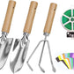 Garden Tool Set, 3 Pieces Gardening Kit with Garden Plant Twist Tie and Plastic Plant Tag, Stainless Steel Heavy Duty Garden Tools with Wooden Handle, Gardening Gifts for Women