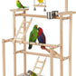 Pet Parrot Playstand Parrots Bird Playground Bird Play Stand Wood Perch Gym Playpen Ladder with Feeder Cups Bells for Cockatiel Parakeet (3 Layers)