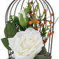 BESTOYARD Hanging Bird Cage Decor with White Simulation Rose Flowers for Home Wedding Table and Garden Ornament