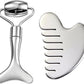 Gua Sha Facial Tool and Face Roller Set, Stainless Steel Lymphatic Drainage Massager for Face, Head, Eyes, Chin and Jaw, Lifting, Massage Scraping with Travel Pouch