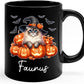 Personalized Ragdoll with Pumpkins Mug Gift for Halloween, Customized Name Ragdoll Witch Hat Coffee Cup, Unique Cat Breeds Ceramic Mug, Cat Dad Mom Halloween Cup, Black Tea Cups 11oz 15oz
