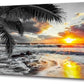 Yxbhhym-Beach Wall Art Black and White Ocean Pictures for Walls Sunrise Seascape Scenery Canvas Print Sunset Painting Palm Poster Sea Wave Artwork for Living Room Wall Art Bedroom Office Wall Décor