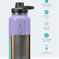 BUZIO 32 oz Water Bottle Insulated with Straw & 3 lid and Carrying Pouch, Leak Proof Anti-Slip Stainless Steel Water Flask Jug, Cold for 48 Hrs Double Vacuum Thermo Canteen, Pearlescent Purple Green