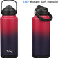 Insulated Water Bottle with Straw Lid,32 oz Stainless Steel Vacuum Metal Bottle with Silicone Handle,Rosy Red