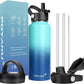 Water Bottle Insulated 32oz 40oz 64oz 128oz Straw Lid Spout Lid & 3 Lids, Leak Proof, Vacuum Insulated,Stainless Steel Water Bottle Wide Mouth for Sports, Gym or Office