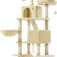Feandrea Cat Tree, 66.1-Inch Large Cat Tower with 13 Scratching Posts, 2 Perches, 2 Caves, Basket, Hammock, Pompoms, Multi-Level Plush Cat Condo for Indoor Cats, Beige UPCT165M01