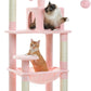 Cat Tree for Large Cats Adult with Metal Plush Big Hammock, 56.3" Cat Tower with 2 Door Condo House, 6-Tier Cat Shelves with Scratching Posts and Large Top Perch, Light Pink