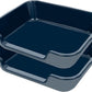2 Pack of Extra Large Cat Litter Box (ABS Material), Low Entry Senior Litter Pen for Geriatric Kitty Big Cats, Jumbo Pet Safe Litter Boxes Tray for Indoor Pets Potty (Dark Blue, 24"L x 20"W)