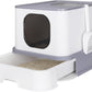 RIZZARI Large Enclosed Cat Litter Box : Covered Leak-Proof Reduces Odor - for Indoor Use Cat Owners (Light Gray)