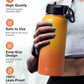 Water Bottle 32 oz Insulated with Straw, Coolflask Stainless Steel Metal 3 Lids Water Flask Wide Mouth for Sports or Office, Non-BPA Keep Cold Up to 48 Hrs or Hot Up to 24 Hrs, Ombre Yellow/Orange