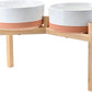 SPUNKYJUNKY Elevated Dog Bowls Ceramic, 8.3'' Dogs Food Water Bowls Raised with Non-Slip Bamboo Stand for Large Sized Breed Microwave Dishwasher Safe - 60 OZ,Pattern White