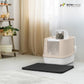 Fully Enclosed Cat Litter Box w/Lid, Scoop, Cat Mat & Odor Fitter, Large Plastic Cat Toilet with Double Door, Anti-Splashing Cat Litter Box with Lockable Front Door, Dark Grey