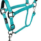Majestic Ally Leather Halter with Matching Lead Rope for Horses – Leather Breakaway Crown - Adjustable Chin Strap – Rolled Throat Latch – Padded Noseband – Full (Turquoise-Black Nickel, Full)