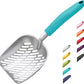 WePet Cat Litter Scoop, Aluminum Alloy Sifter, Kitty Metal Scooper, Deep Shovel with Diagonal Sifting Hole, Long Handle, Kitten Poop Lifter for Litter Box, Large Size, Turkish Blue Handle