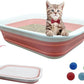 Foldable Cat Litter Box Open Potty Pan Portable Collapsible Cats Litter Boxs Travel Kitten Pan with Scoop Waterproof Low Entrance for Kitten and Easy Clean 17.7"×13.4"x4.9"(Pink)