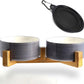 Petygooing Dog Bowls,Ceramic Cat Dog Bowl Set with Wood Stand for Food and Water,Non-Slip Weighted Cute Pet Dish Set for Cats and Medium Size Dogs (28OZ/6.1 in) Grey White