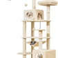 Taoqimiao Cat Tree, 68-Inch Cat Tree Cat Tower for Indoor Cats, Plush Multi-Level Cat Condo with 6 Scratching Posts, 2 Perches, 2 Caves,Hammock, 3 Pompoms,MS020SM Beige