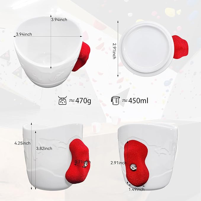 TWO STONES Rock Climbing Coffee Mug for Rock Climber as Rock Climbing Gift for Climbers (White + Red)
