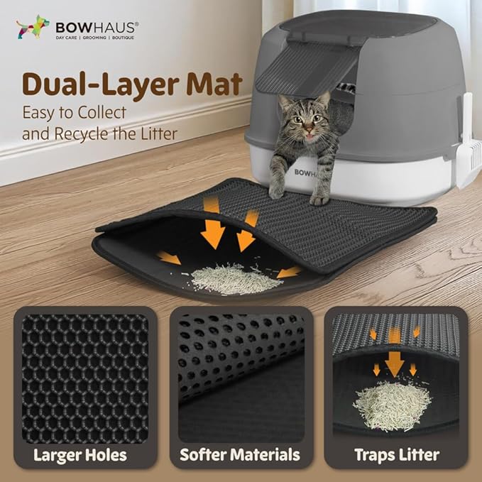 Detachable Cat Litter Box with Lid, 3-in-1 Cat Toilet of Cats, Large Space Anti-Leakage Cat Litter Box with Scoop, Cat Mat & Odor Fitter, Blue