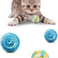 TUSATIY 4PCS Cat Pom Pom Balls,Hand Knitted Rainbow Toys Balls with Bells,Colorful Cat Chew Toys for Indoor Kittens