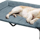 Veehoo Cooling Elevated Dog Bed with Fluffy Plush Bolster Cushion, Indoor Raised Dog Beds for Large Dogs, Soft Pet Sofa Cot with Removable Washable Mat, No-Slip Feet, 49 x 33 inches, Haze Blue
