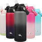 Insulated Water Bottle with Straw Lid,24 oz Stainless Steel Vacuum Metal Bottle with Silicone Handle,Gray Black