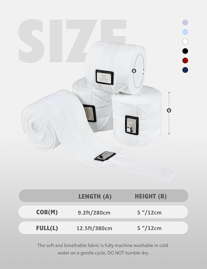 Harrison Howard Horse Polo Wraps Upgrade with Bling Leg Wraps for Horses 4-Pack Fleece Leg Wraps Stable Supplies White L