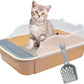 kathson Open Cat Litter Box with High Side,Anti-Splashing Cats Litter Pan Semi-Enclosed Removable Cats Litter Boxes with Litter Sifting Scoop Open Top Kitty Toilet for Easy to Clean(Khaki)
