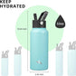 32 oz Insulated Water Bottle Stainless Steel Sport Bottles with 3 Lids,Turquoise