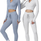 QINSEN Workout Sets for Women 2 Piece Seamless Long Sleeve Crop Tops Ribbed High Waist Leggings