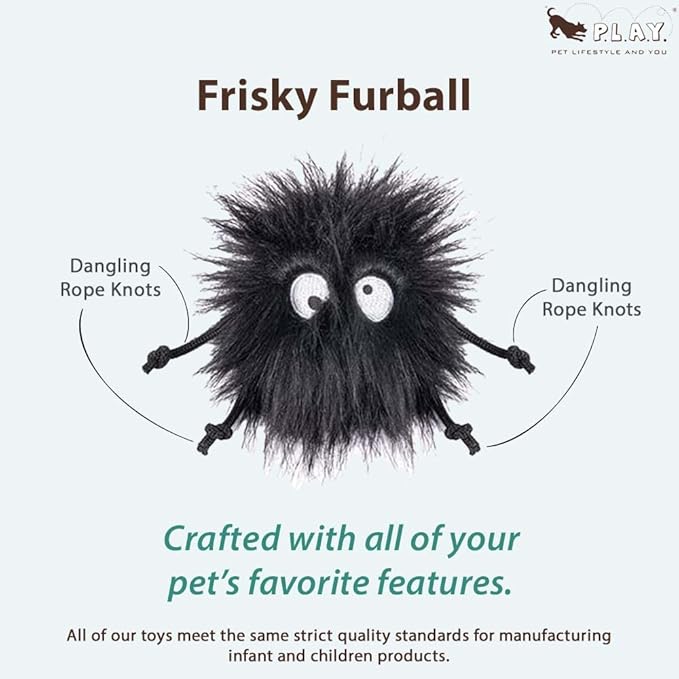 P.L.A.Y. Cute Plush Cat Toys - Feline Frenzy Animal Critter Themed Catnip Filled Toy, Great for Adult Cats and Kittens - Machine Washable, Recycled Materials, Crinkles, Rope Knots (Frisky Furball)