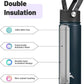 22oz Stainless Steel Bottles with 3 Lids Sport Insulated Water Bottle,Navy Blue