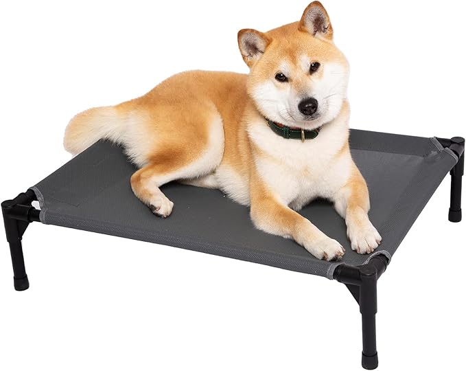 pettycare Elevated Outdoor Dog Bed - Dog Cots for Small Pet, Heavy Duty Raised Cot Waterproof, Cooling Pets Bed with Washable Durable Teslin Mesh and Non Slip Feet, 28 Inches, Grey