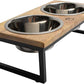 Mango Wood Dog Bowl Stand - Elevated Pet Feeder with 2 Stainless Steel Bowls - Raised Food and Water Dish Set for Dogs and Cats, Available in 4 Sizes, Pet Dining Station, Large/48oz