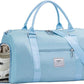 FIORETTO Womens Gym Tote Duffle Bag with Wet Pocket & Shoe Compartment, Sports Duffel Overnight Weekender Hospital Workout Carry on Bag for Girls, Ideal for Travel, Swimming, Dance, Ballet Light Blue