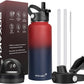 Water Bottle Insulated 32oz 40oz 64oz 128oz Straw Lid Spout Lid & 3 Lids, Leak Proof, Vacuum Insulated,Stainless Steel Water Bottle Wide Mouth for Sports, Gym or Office