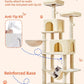 Taoqimiao Cat Tree, 66.2-Inch Cat Tower for Indoor Cats, Plush Multi-Level Cat Condo with 7 Scratching Posts, 2 Perches, 2 Caves, Hammock, 2 Pompoms, Beige MS013M