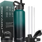Water Bottle Insulated 32oz 40oz 64oz 128oz Straw Lid Spout Lid & 3 Lids, Leak Proof, Vacuum Insulated,Stainless Steel Water Bottle Wide Mouth for Sports, Gym or Office
