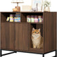 Cat Litter Box Enclosure, Large Hidden Pet Storage Cabinet Furniture with Waveform Fluted Doors & Scratching Pad, Modern Wooden Cat House Indoor for Washroom, Living Room, Bedroom, Rustic Brown