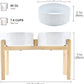 SPUNKYJUNKY Elevated Dog Bowls Ceramic, 8.3'' Dogs Food Water Bowls Raised with Non-Slip Bamboo Stand for Large Sized Breed Microwave Dishwasher Safe - 60 OZ,Paw White