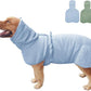 KOOGALSmall to Medium Size Dog Bathrobe, Quick Drying Super Absorbent Used for After Bathing, Warm Dog Towels, Adjustable Hoodies and Belts for Pet Dogs Bath Clothes Products(Blue Jacquard, L)