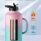 Trebo 64oz Water Bottle Insulated with Straw &2 Lids, Half Gallon Double Wall Vacuum Stainless Steel Metal Large Jug with Handle, Wide Mouth Coffee Flask Mug with Carry Pouch, Keep Cold Hot, Pink