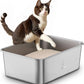 Stainless Steel Litter Box, Large Metal Cat Litter Box with High Sided for Big and Small Cats, Kitty Litter Boxes, Non-Stick, Easy to Clean, Odor-Free, Cat Toilet，Litterbox