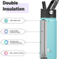 Insulated Water Bottle with Straw,18oz 3 Lids Metal Bottles Stainless Steel Water Flask,Turquoise