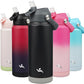 Insulated Water Bottle with Straw Lid,24 oz Stainless Steel Vacuum Metal Bottle with Silicone Handle,Black
