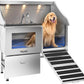 POLIMO Dog Washing Station, LED Professional Stainless Steel Dog Bathing Station 50", Dog Grooming Tub for Large, Medium & Small Dog - with Window, Ramp, Drawer, Floor Grate & Faucet (Right RAMP, 50")