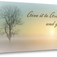 Lasdel Canvas Wall Art of Misty Sunset & Tree Plant Picture For Bedroom Home Above Bed, White Country Wood Sign For Bathroom, Give It To God & Go to Sleep Artwork Decor, Inner Frame 20x40 Inches