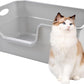 Large Open Cat Litter Box Low Entry,High Sided Cat Litter Pan Anti-Splashing Plastic Kitty Box Grey Kitten Pan with High Wall Easy Clean