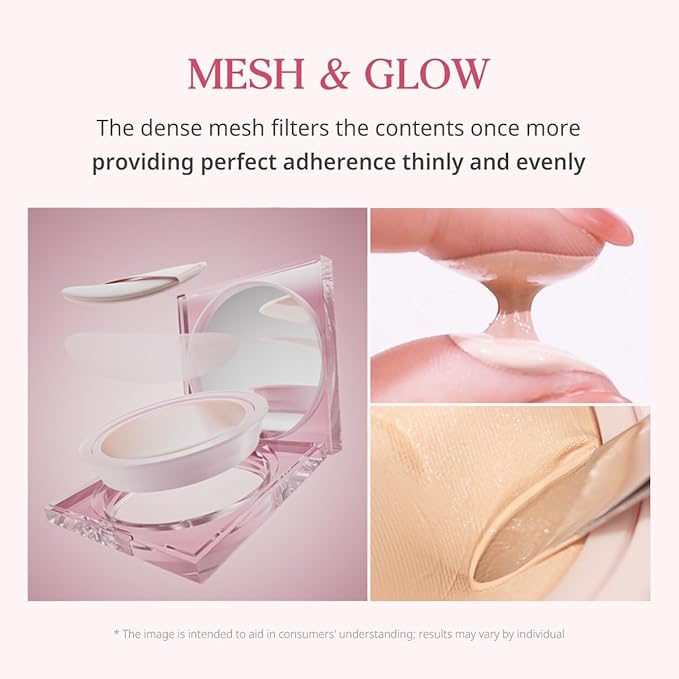 CLIO Kill Cover Mesh Glow Cushion Foundation ([Refill Included] 15g*2, 24W SAND), Glass Skin, Long-Lasting, Lightweight, Buildable Coverage, Glowy Skin Makeup