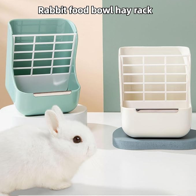2 in 1 Food Hay Feeder for Guinea Pig, Rabbit Feeder, Indoor Hay Feeder for Guinea Pig, Rabbit, Chinchilla, Feed Bowls Use for Grass & Food (Pink)